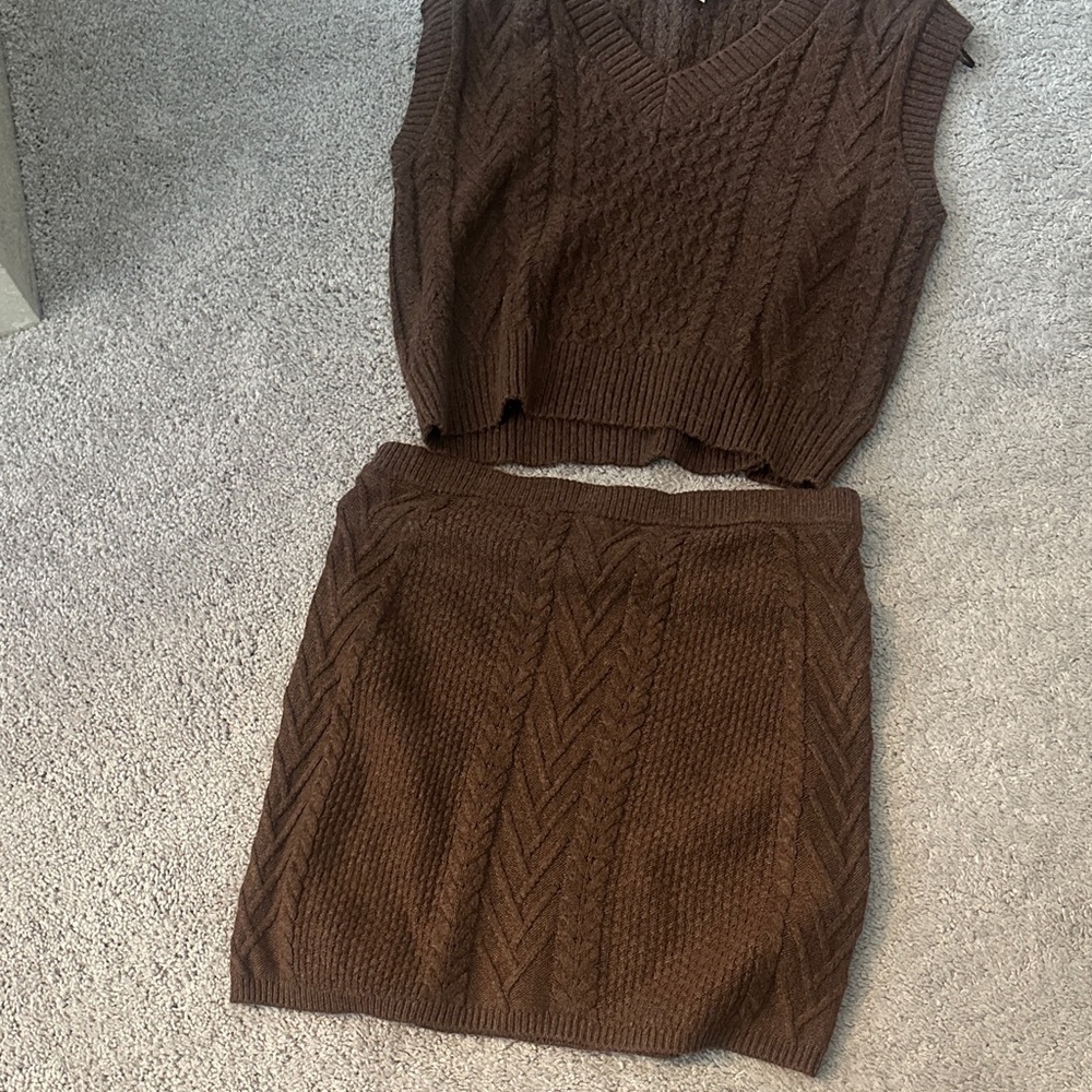 a.n.a Chocolate Knit Skirt Set
